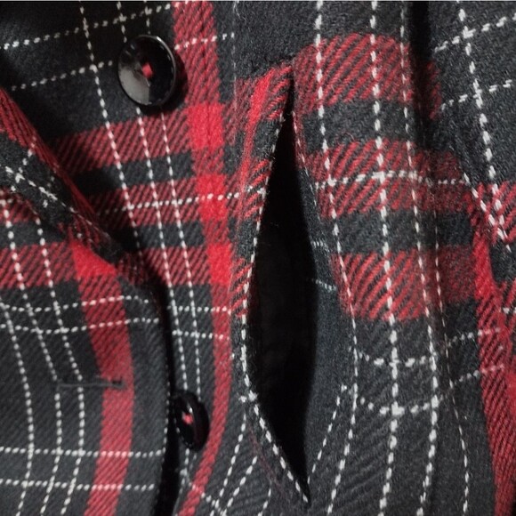 Express Bomber Jacket Red Black Plaid Tartan 2008 Button-Down Stretch SMALL - Picture 6 of 12